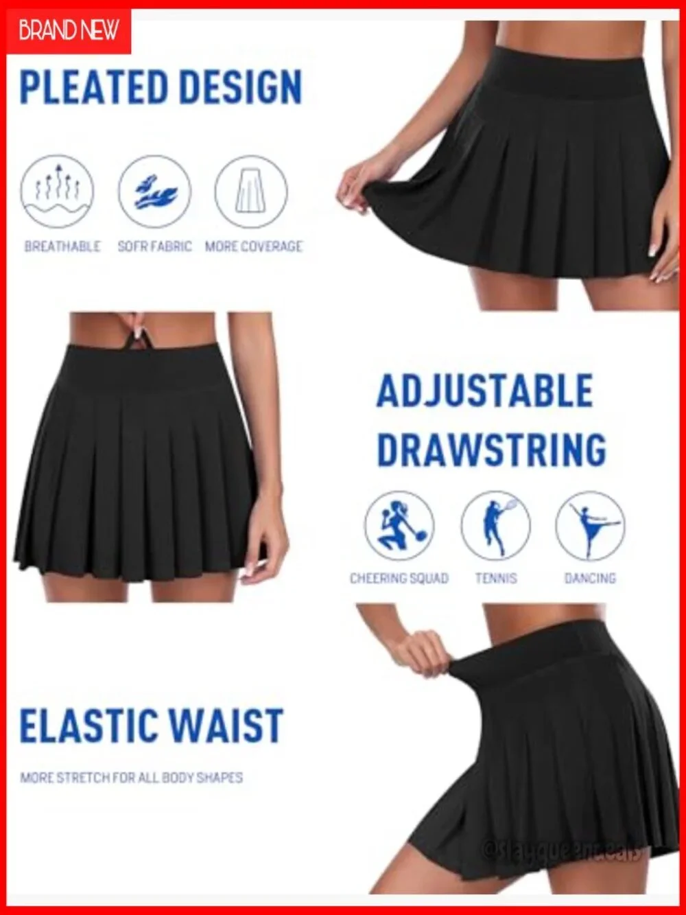 Pleated Tennis Skort with Built-In Shorts and Pockets, Stretchy Polyester Blend